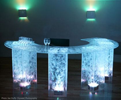LED Lighted, Blue, Acrylic bar for rent - for parties and receptions
