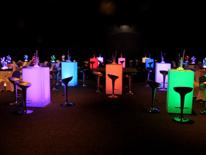 Multi-colored, Lighted, Cocktail Tables ( hi-boy ) for parties and receptions