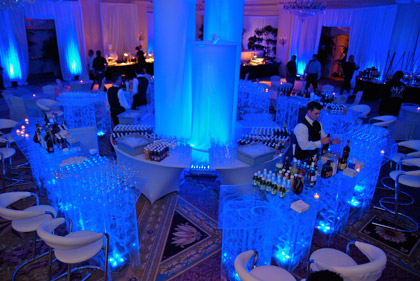 Blue lighted acrylic bar for party rentals